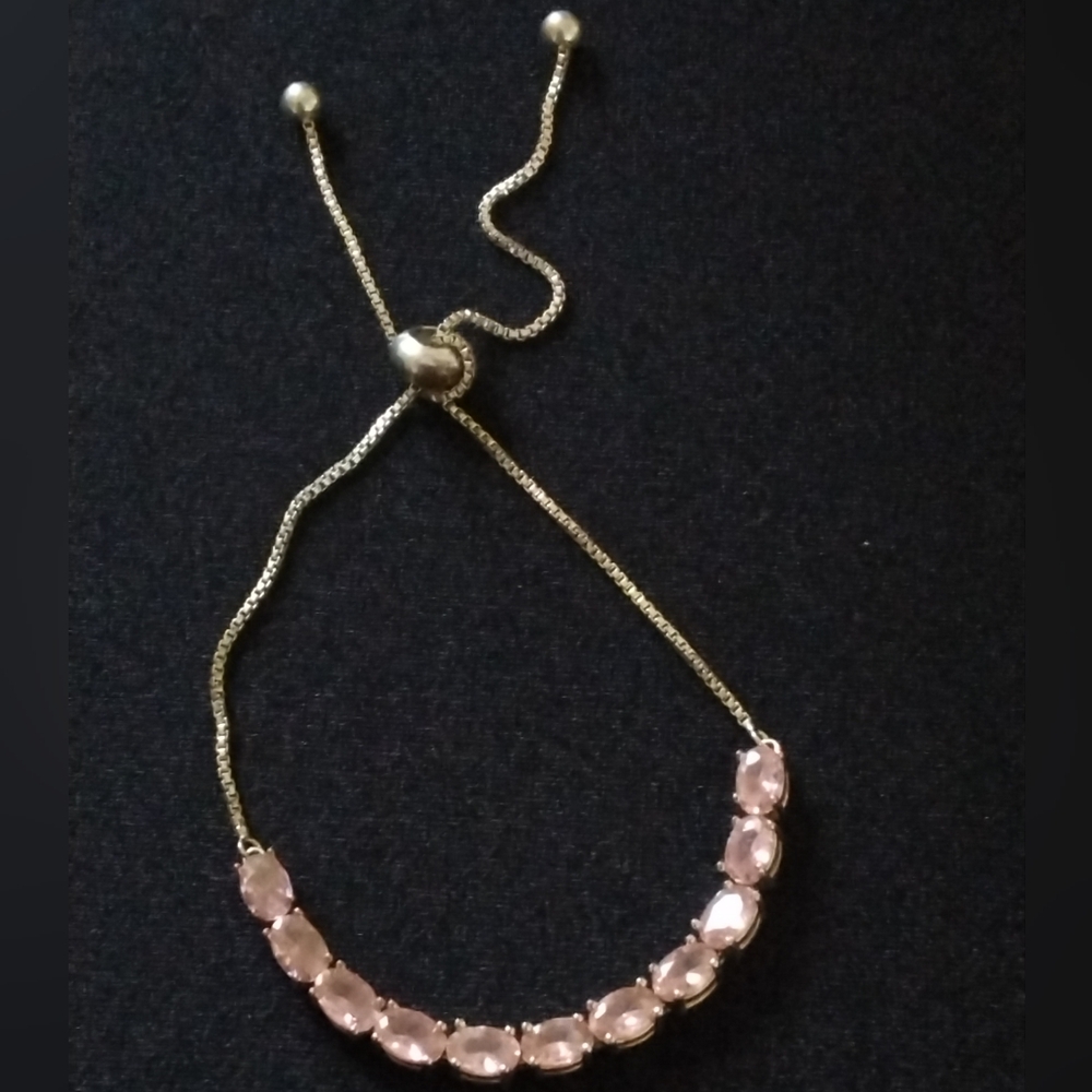 Gold-Tone Adjustable Bracelet with Pink Oval Stones
